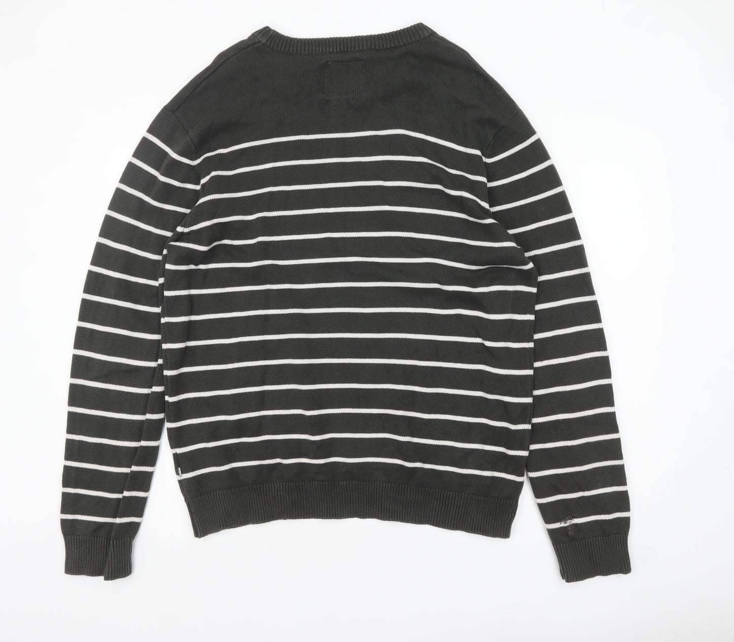 America Today Mens Grey Striped Cotton Crew Neck Jumper 2XL