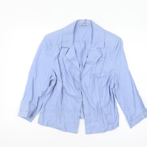 Marks and Spencer Women Blue Linen Blend 3/4 Sleeve Blazer UK 16