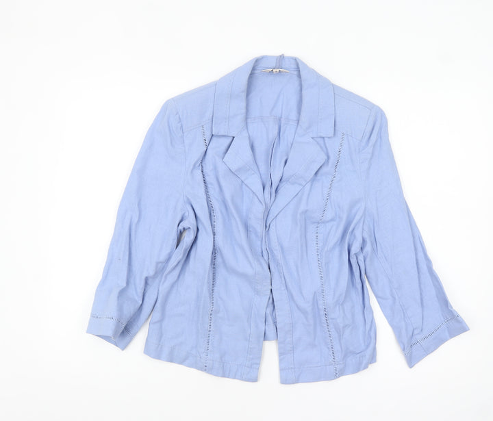 Marks and Spencer Women Blue Linen Blend 3/4 Sleeve Blazer UK 16