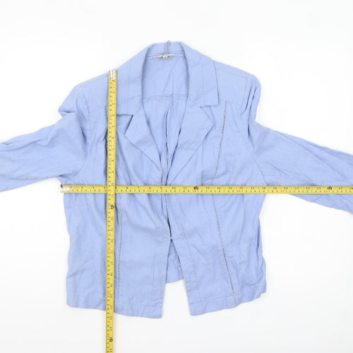 Marks and Spencer Women Blue Linen Blend 3/4 Sleeve Blazer UK 16
