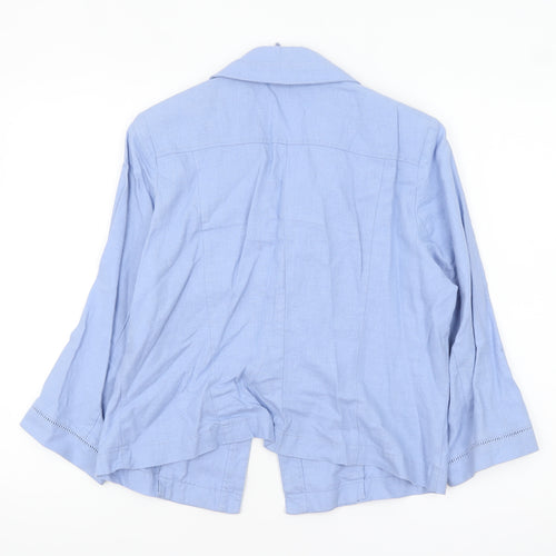 Marks and Spencer Women Blue Linen Blend 3/4 Sleeve Blazer UK 16