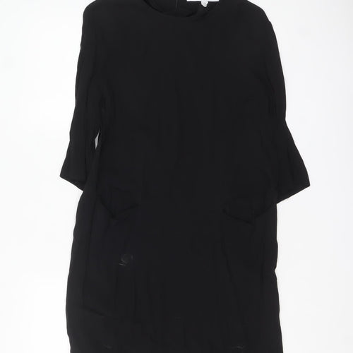& Other Stories Women Black Viscose Shift Dress Size 8 Knee Length