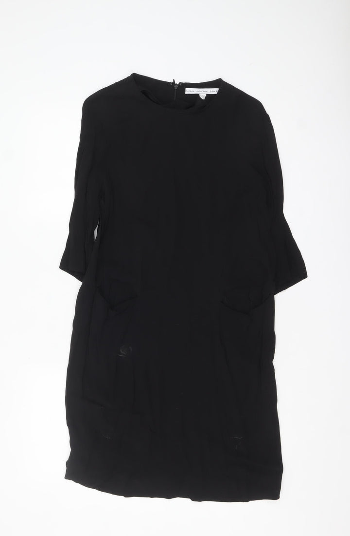 & Other Stories Women Black Viscose Shift Dress Size 8 Knee Length