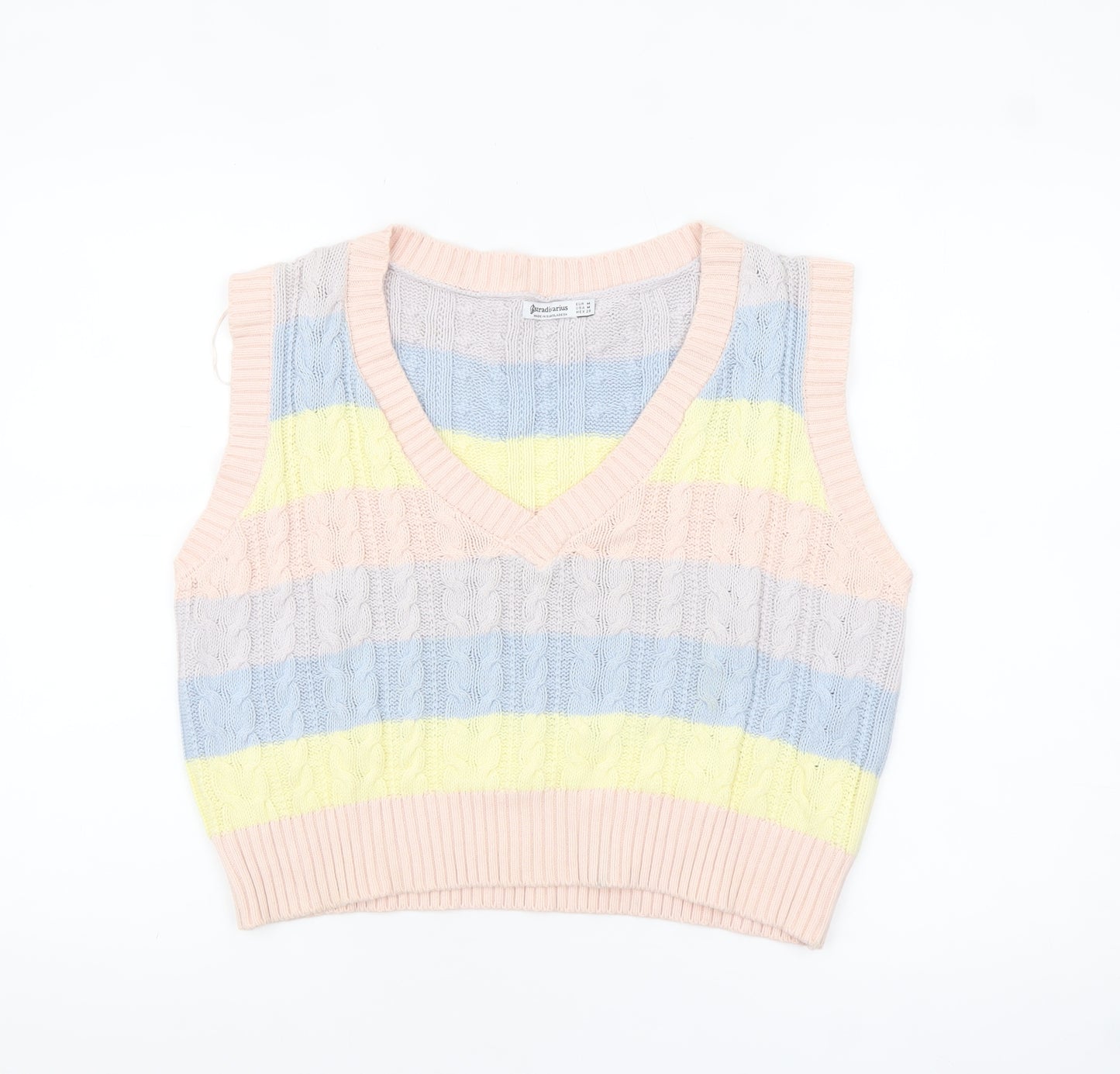 Stradivarius Womens Multicoloured Cotton Knit Sleeveless V-Neck Vest Size 12