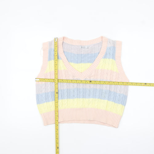 Stradivarius Womens Multicoloured Cotton Knit Sleeveless V-Neck Vest Size 12