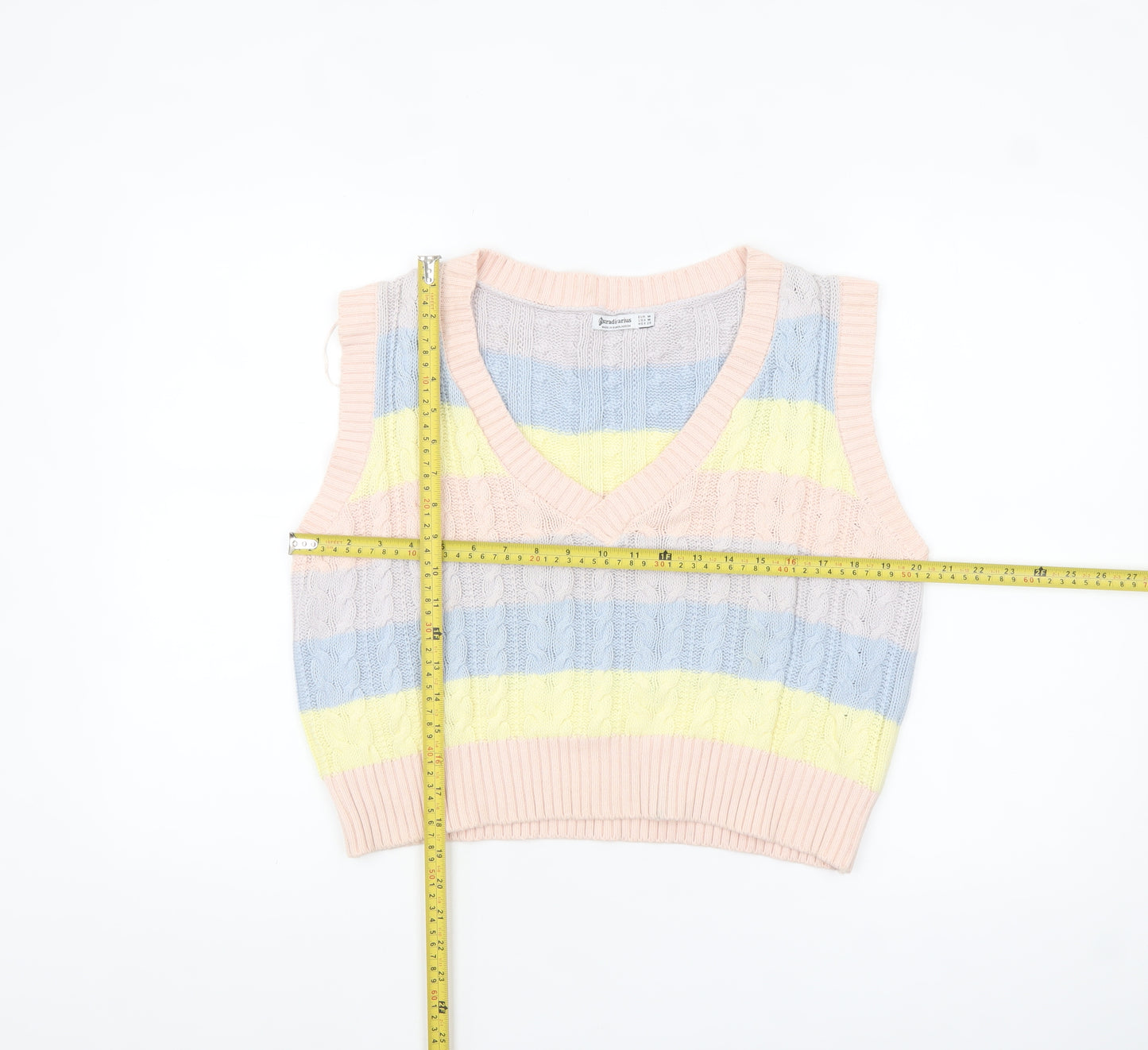 Stradivarius Womens Multicoloured Cotton Knit Sleeveless V-Neck Vest Size 12