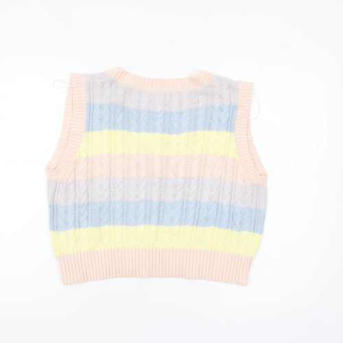 Stradivarius Womens Multicoloured Cotton Knit Sleeveless V-Neck Vest Size 12