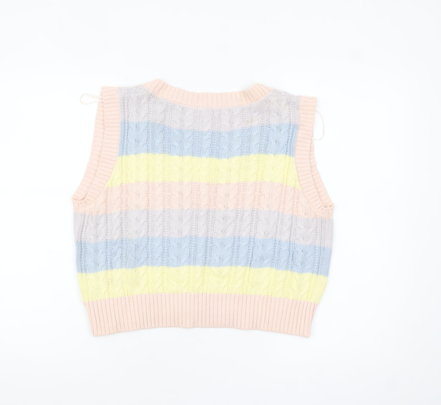 Stradivarius Womens Multicoloured Cotton Knit Sleeveless V-Neck Vest Size 12