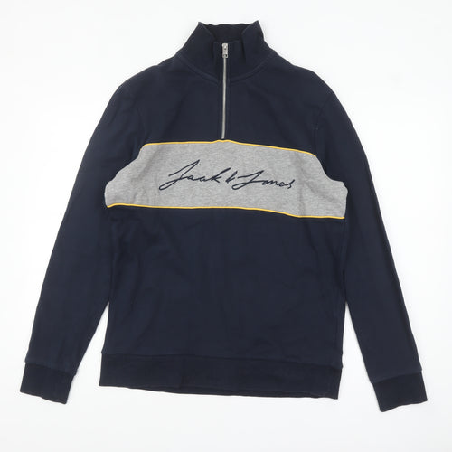 Jack & Jones Men's Blue L High Neck 1/2 Zip Sweatshirt