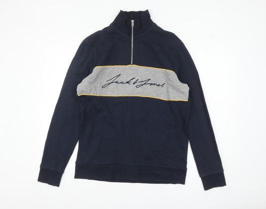 Jack & Jones Men's Blue L High Neck 1/2 Zip Sweatshirt