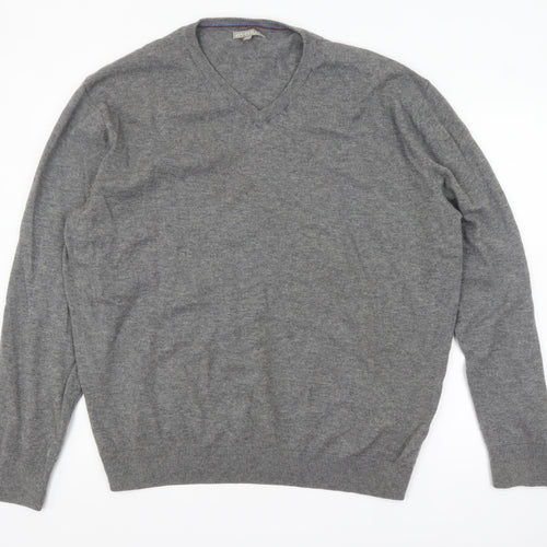 Avenue Men’s Grey Wool V-Neck Jumper 2XL Classic Fit