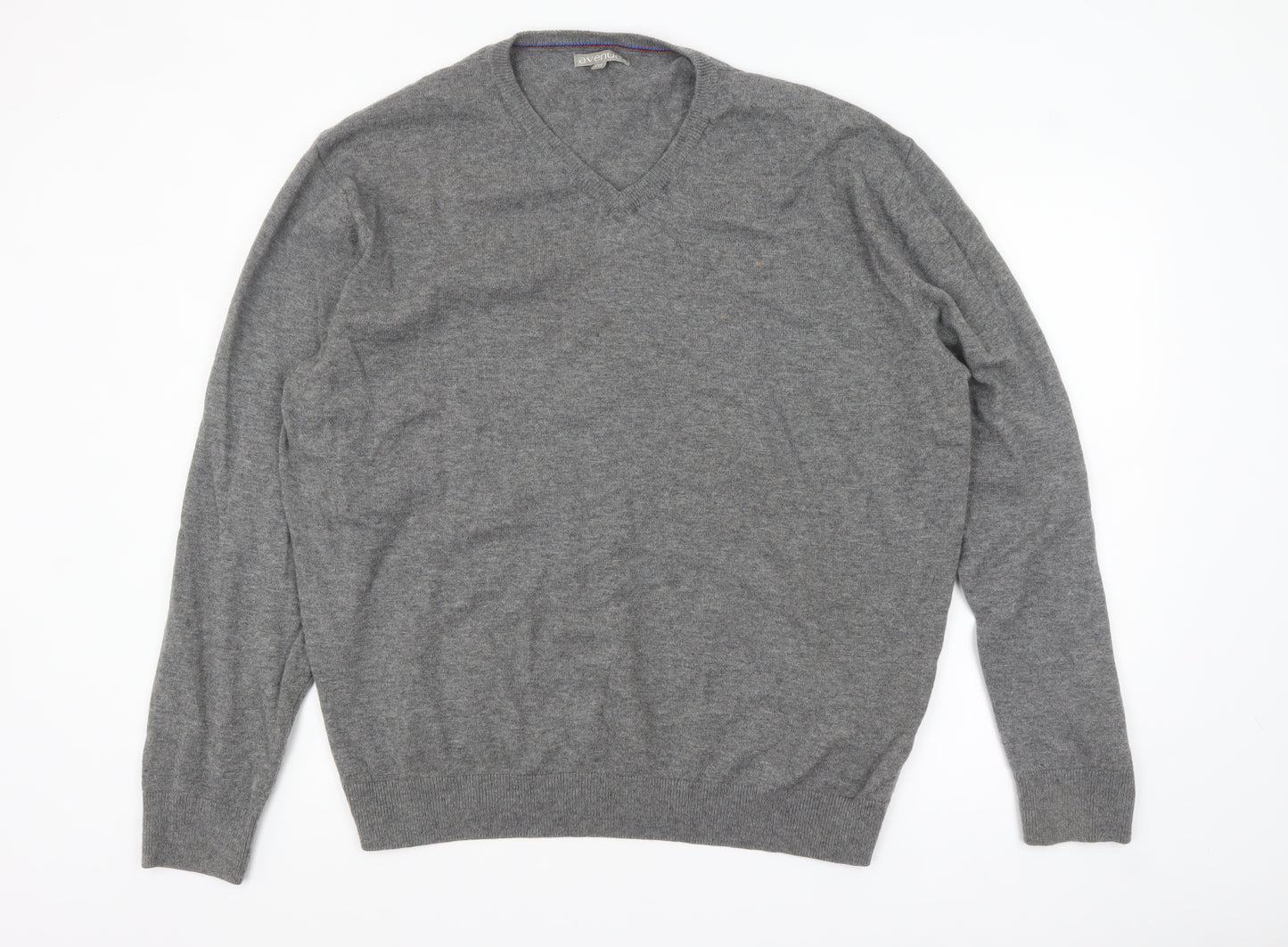 Avenue Men’s Grey Wool V-Neck Jumper 2XL Classic Fit