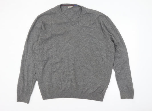 Avenue Men’s Grey Wool V-Neck Jumper 2XL Classic Fit