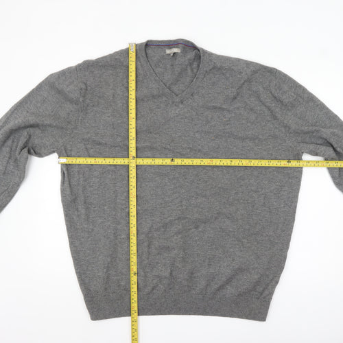 Avenue Men’s Grey Wool V-Neck Jumper 2XL Classic Fit