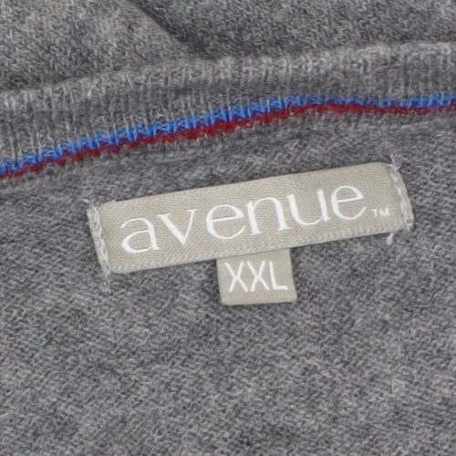 Avenue Men’s Grey Wool V-Neck Jumper 2XL Classic Fit