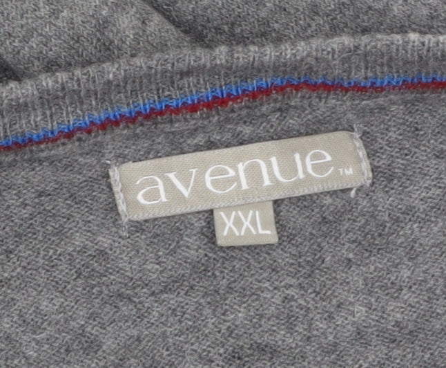 Avenue Men’s Grey Wool V-Neck Jumper 2XL Classic Fit