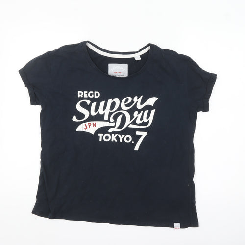 Superdry Womens Blue XL Vintage Tokyo T-Shirt Casual Cotton
