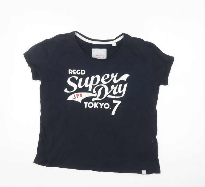 Superdry Womens Blue XL Vintage Tokyo T-Shirt Casual Cotton