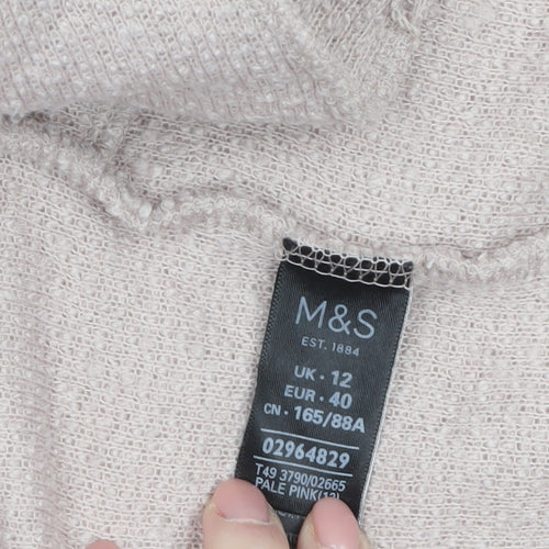 Marks and Spencer Women Pale Pink Size 12 Long Knit Coatigan