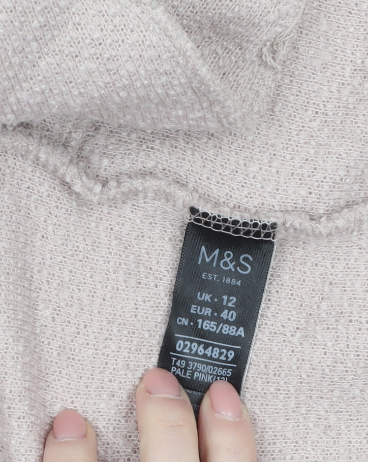 Marks and Spencer Women Pale Pink Size 12 Long Knit Coatigan