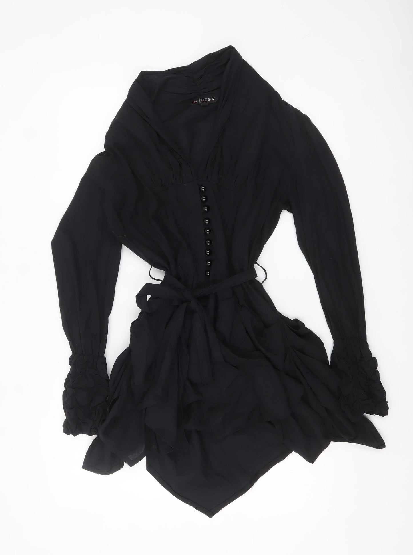Tsega Women Black Size 14 Asymmetric Cotton Wrap Dress