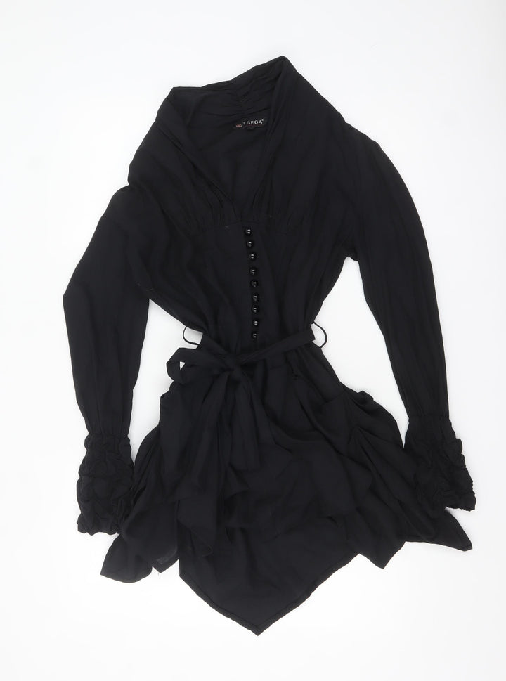 Tsega Women Black Size 14 Asymmetric Cotton Wrap Dress
