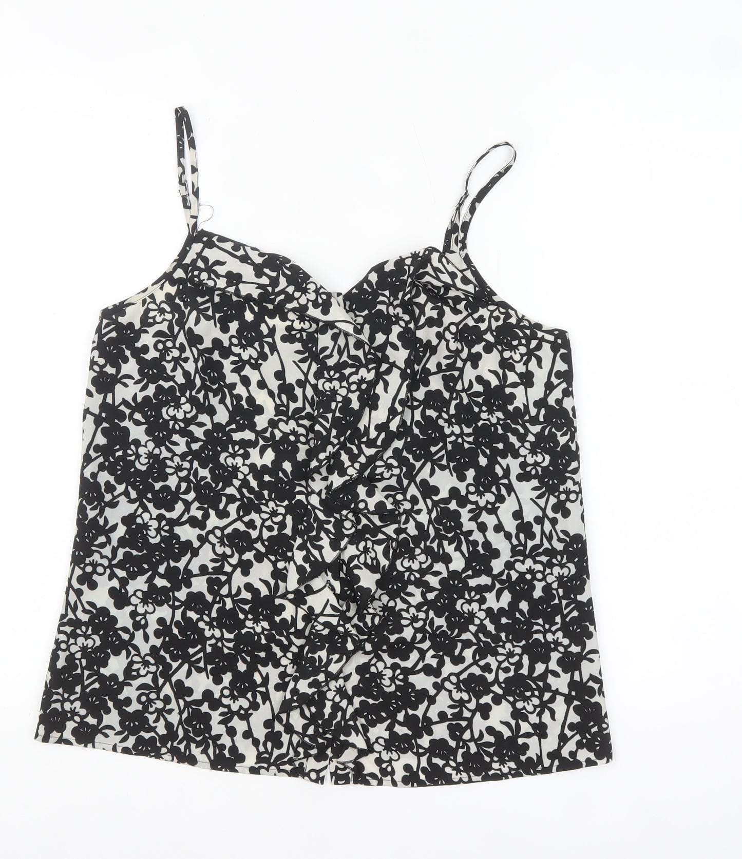 Oasis Women Black Floral Camisole Top Size 10 - Sleeveless Polyester