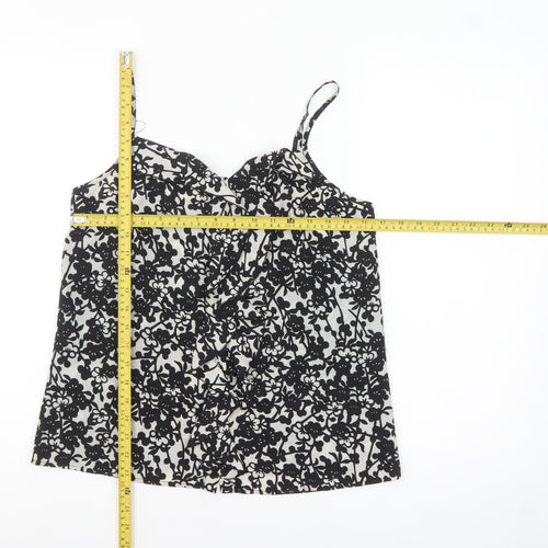 Oasis Women Black Floral Camisole Top Size 10 - Sleeveless Polyester