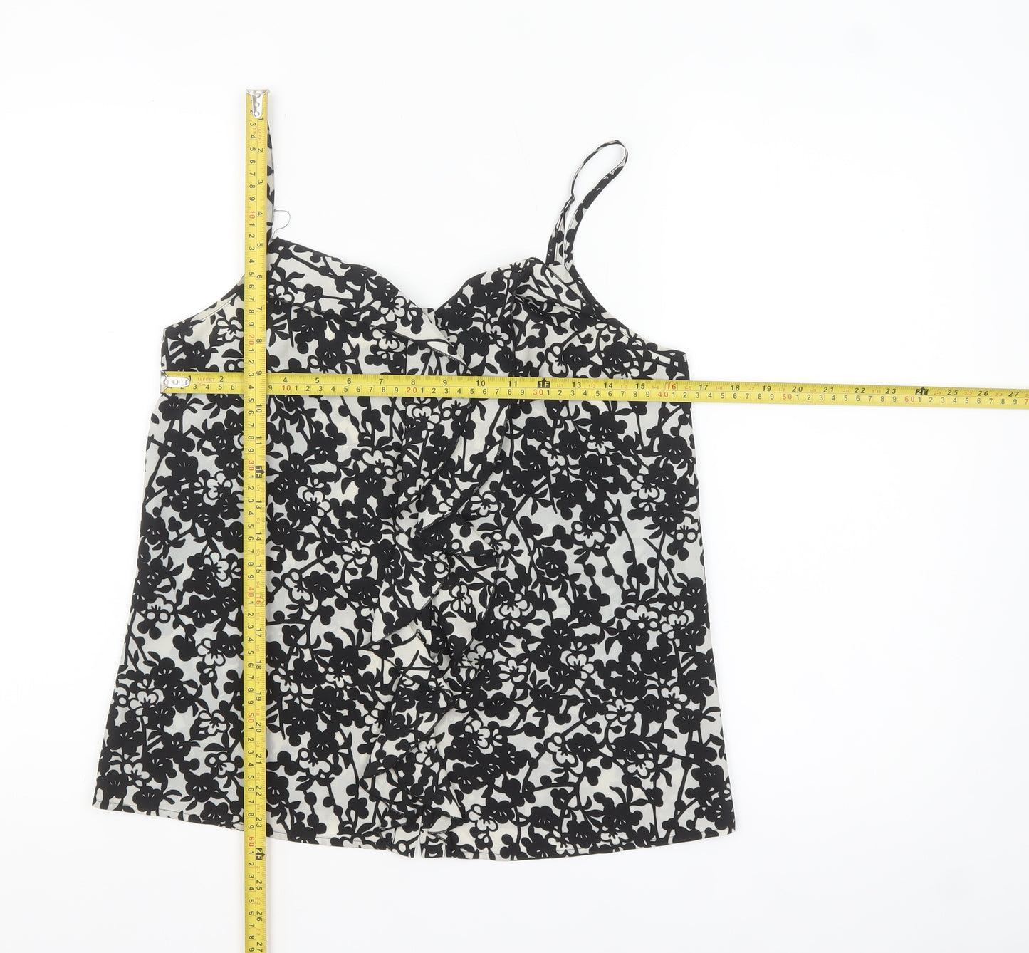 Oasis Women Black Floral Camisole Top Size 10 - Sleeveless Polyester
