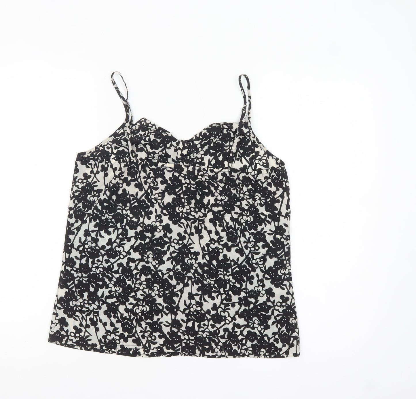 Oasis Women Black Floral Camisole Top Size 10 - Sleeveless Polyester
