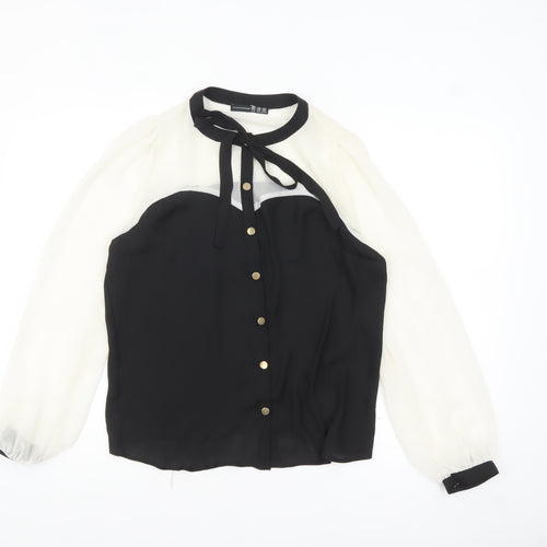 Atmosphere Women Black & White Bow Neck Chiffon Blouse UK 10