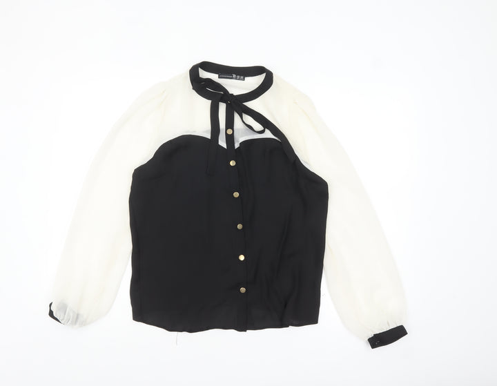 Atmosphere Women Black & White Bow Neck Chiffon Blouse UK 10