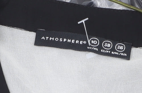 Atmosphere Women Black & White Bow Neck Chiffon Blouse UK 10