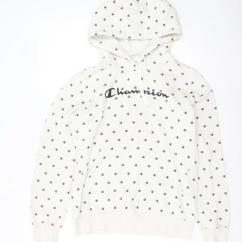 Champion Women White Logo Print Pullover Hoodie Size L
