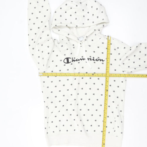 Champion Women White Logo Print Pullover Hoodie Size L