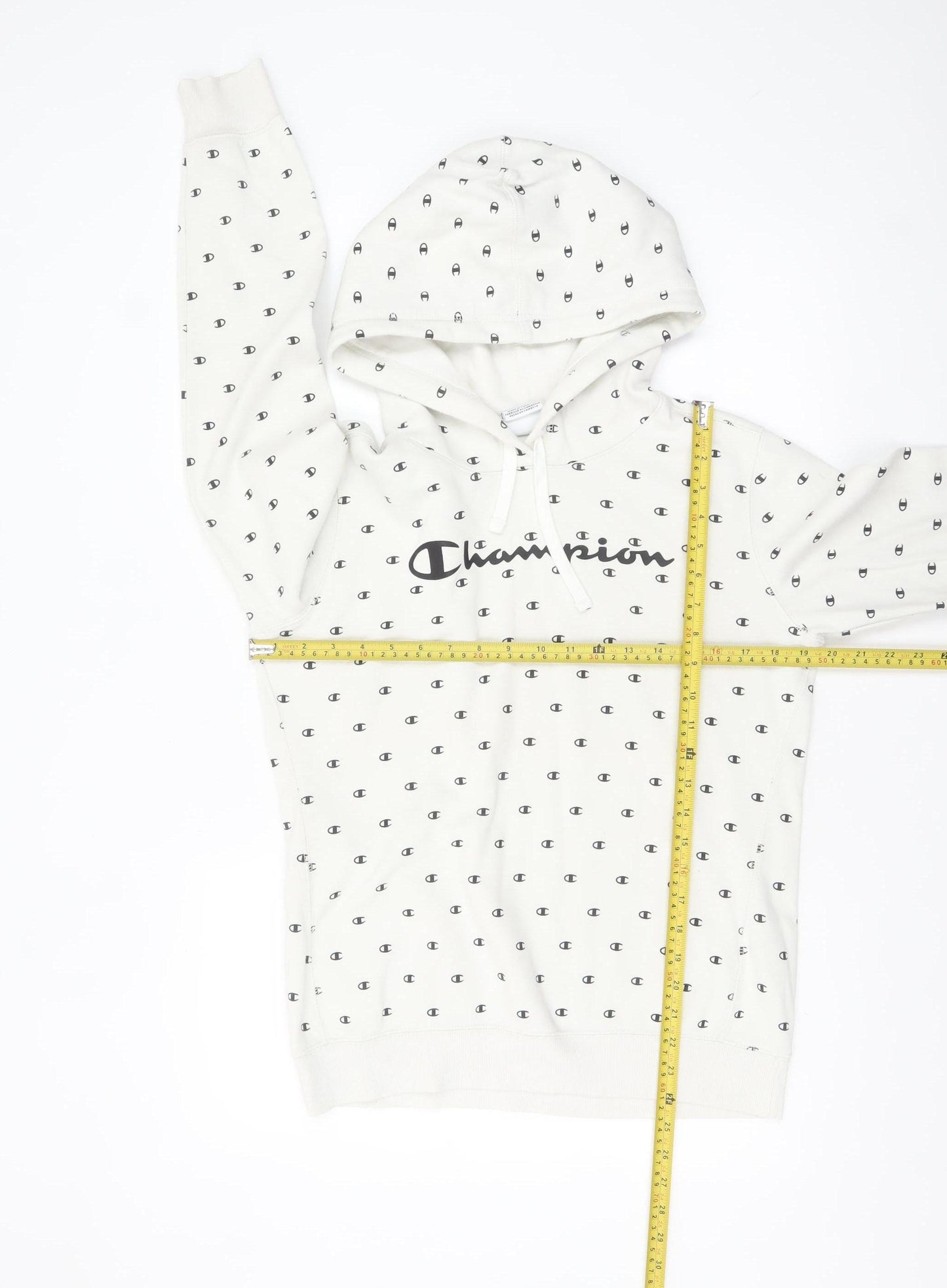 Champion Women White Logo Print Pullover Hoodie Size L