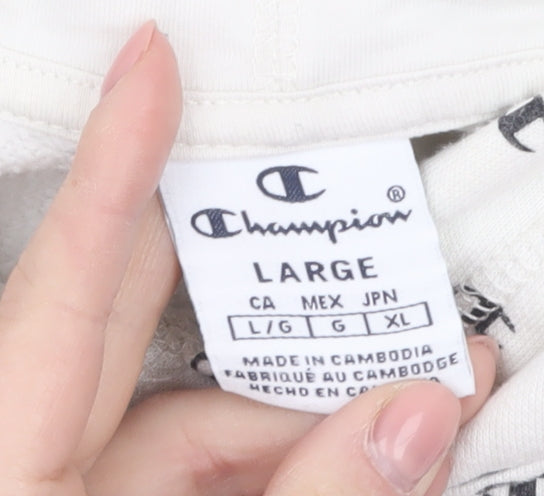 Champion Women White Logo Print Pullover Hoodie Size L