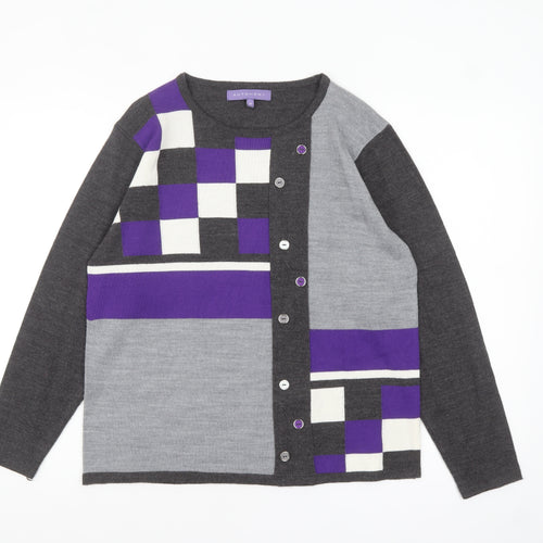 Autonomy Women's Grey Purple Geometric Button Cardigan M