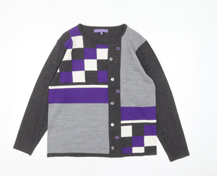 Autonomy Women's Grey Purple Geometric Button Cardigan M