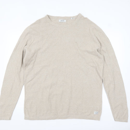 Jack & Jones Men’s Beige 2XL Cotton Knit Long Sleeve Top