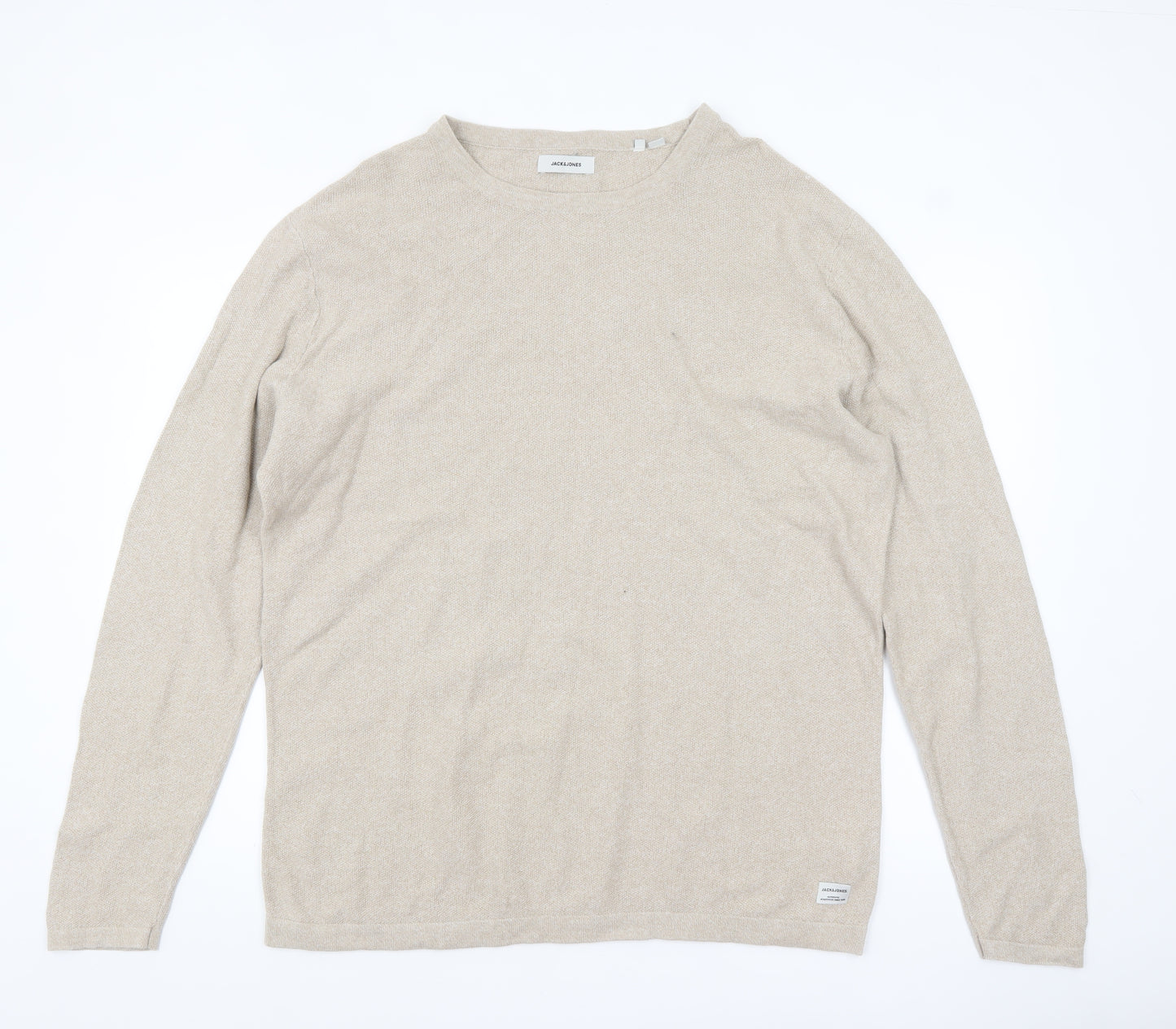 Jack & Jones Men’s Beige 2XL Cotton Knit Long Sleeve Top
