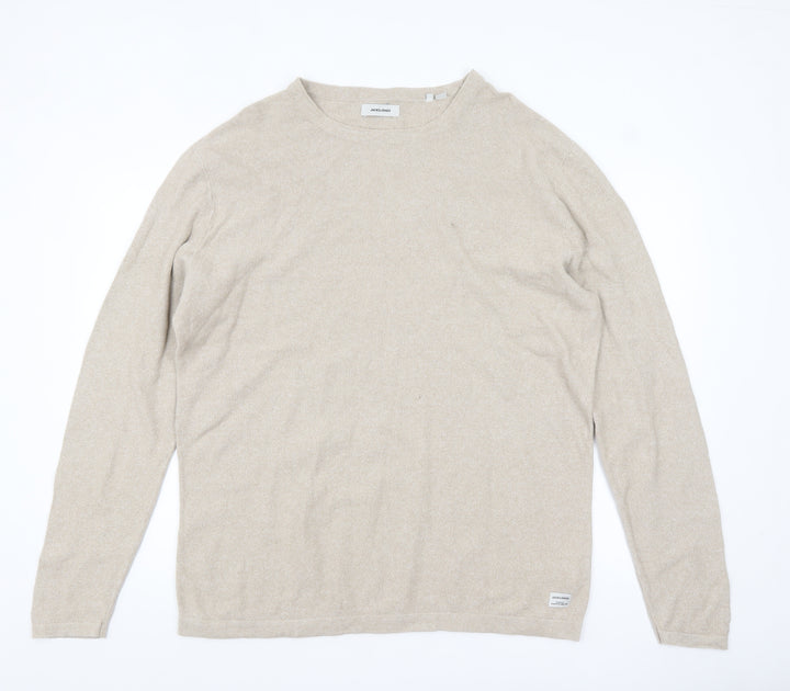 Jack & Jones Men’s Beige 2XL Cotton Knit Long Sleeve Top