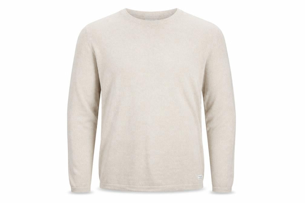 Jack & Jones Men’s Beige 2XL Cotton Knit Long Sleeve Top