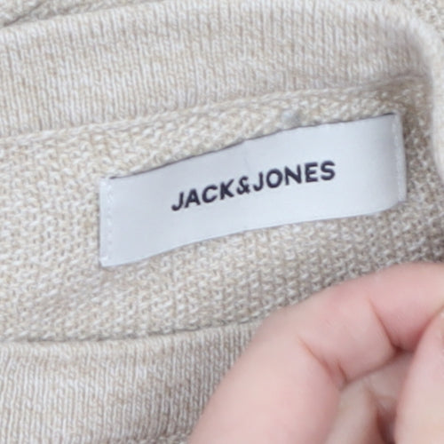 Jack & Jones Men’s Beige 2XL Cotton Knit Long Sleeve Top