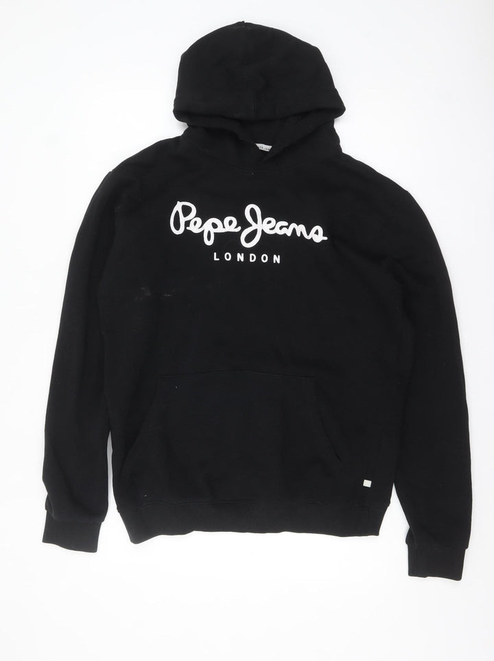 Pepe Jeans Men Black XL Pullover Hoodie with Logo Print