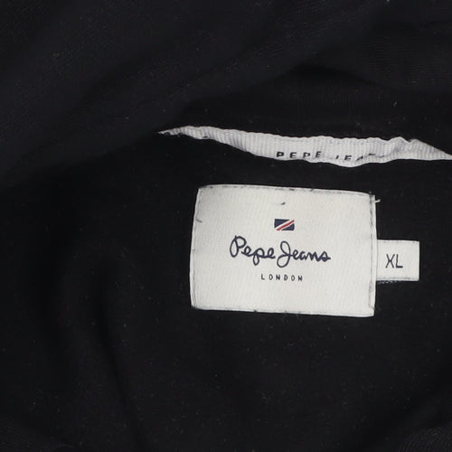 Pepe Jeans Men Black XL Pullover Hoodie with Logo Print