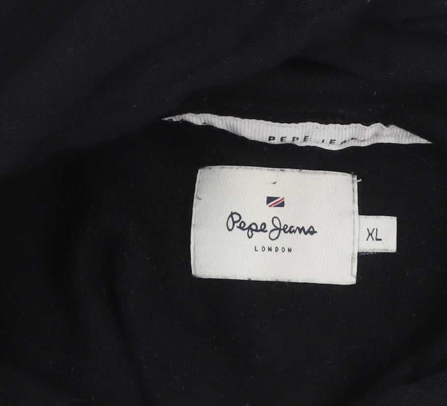 Pepe Jeans Men Black XL Pullover Hoodie with Logo Print
