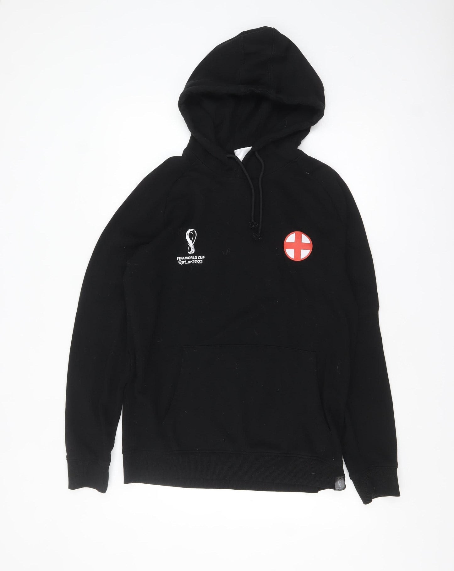 FIFA World Cup Qatar 2022 England Black Men's Hoodie L Pullover Cotton Blend