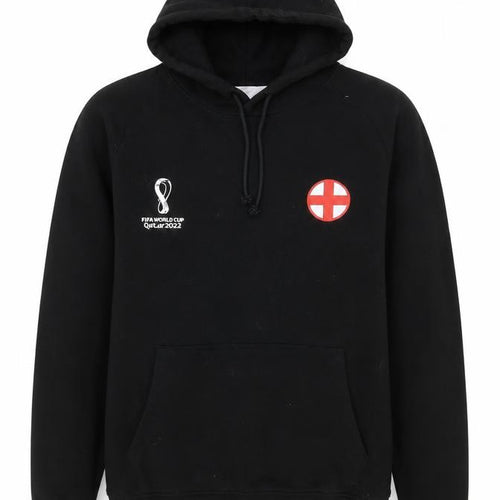 FIFA World Cup Qatar 2022 England Black Men's Hoodie L Pullover Cotton Blend