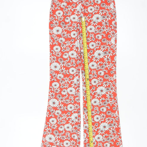 Bershka Women’s Red Floral Flared Trousers XS